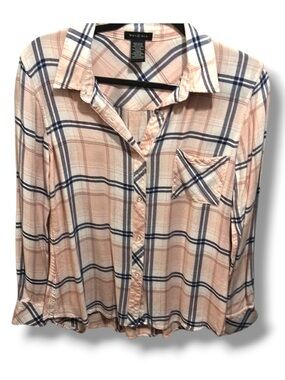 Max & Mia Women’s Plaid Top Button Up Collared Western Long Sleeve Pink Blue